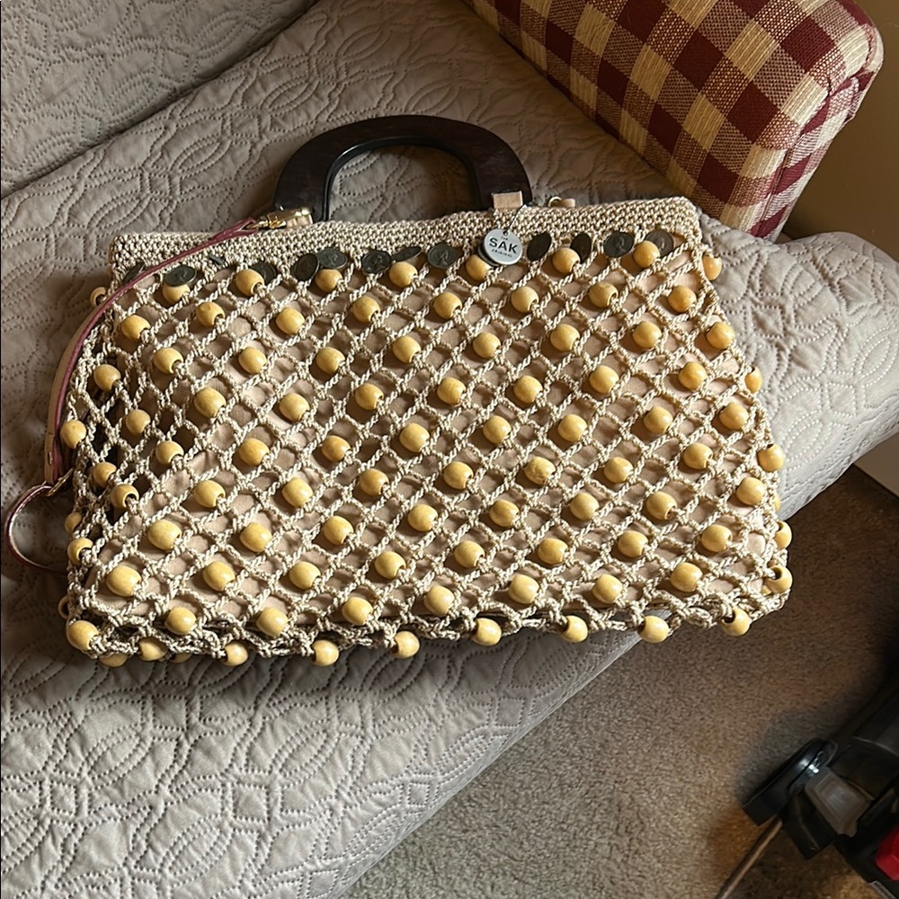 The Sak Cream and Brown Tote with Elegant Woven Design
